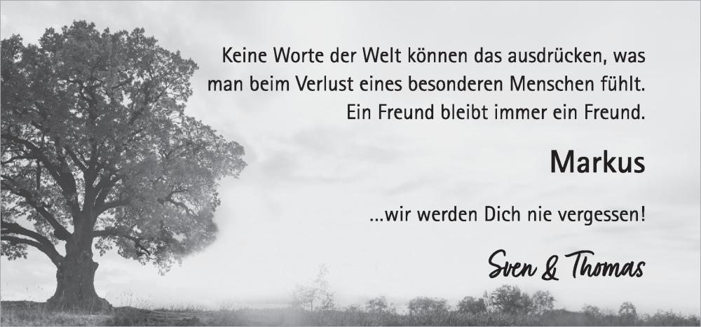  Traueranzeige für Markus Aha vom 28.09.2024 aus FZ