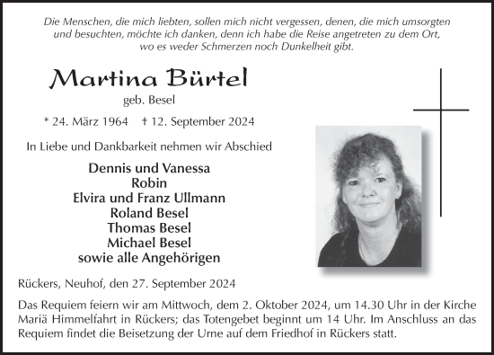 Traueranzeige von Martina Bürtel von FZ