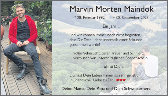Traueranzeige von Marvin Morten Maindok von FZ