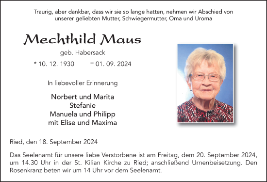 Traueranzeige von Mechthild Maus von FZ