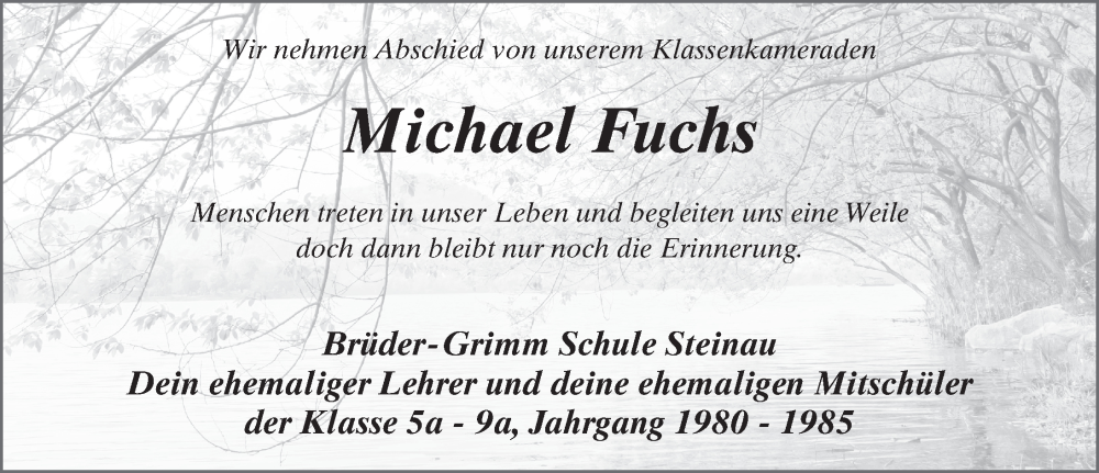  Traueranzeige für Michael Fuchs vom 21.09.2024 aus FZ