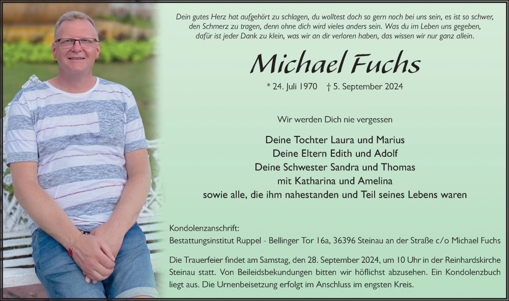  Traueranzeige für Michael Fuchs vom 21.09.2024 aus FZ