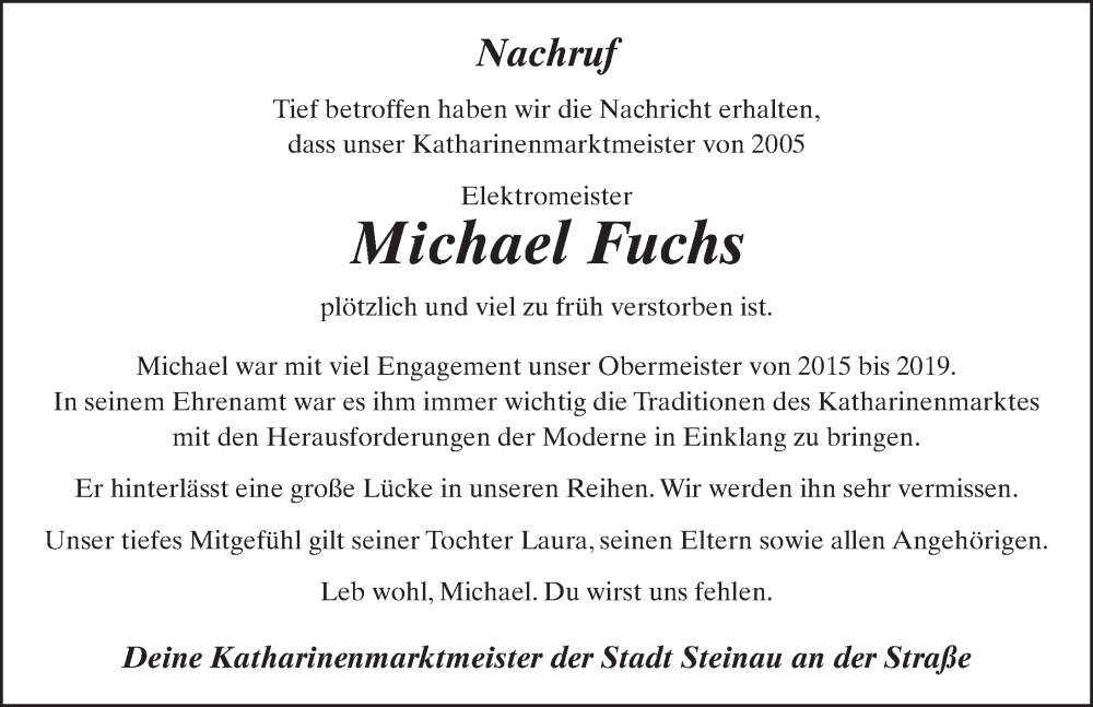  Traueranzeige für Michael Fuchs vom 21.09.2024 aus FZ