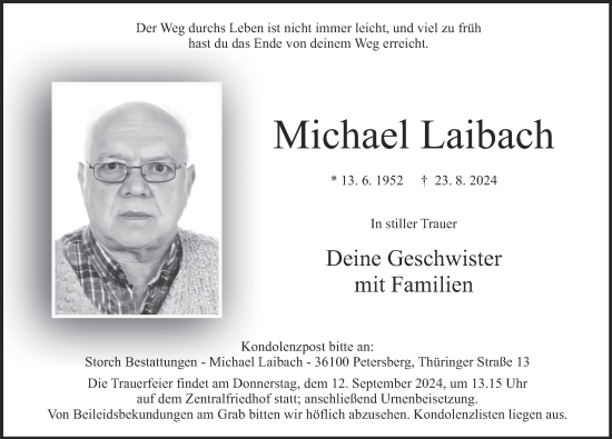 Traueranzeige von Michael Laibach von FZ
