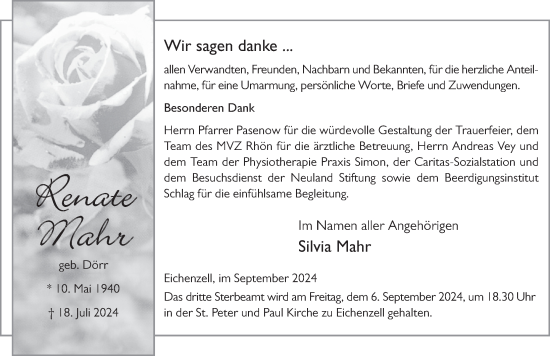 Traueranzeige von Renate Mahr von FZ