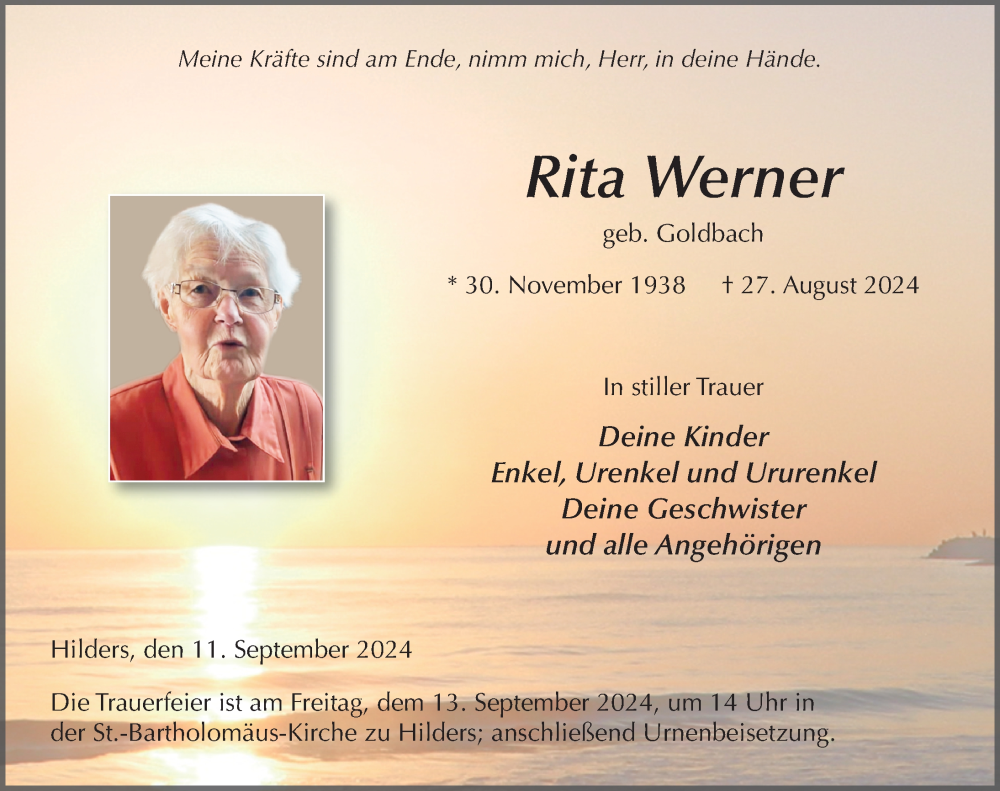 Traueranzeige für Rita Werner vom 11.09.2024 aus FZ