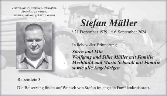 Traueranzeige von Stefan Müller von FZ