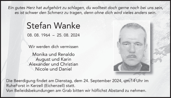 Traueranzeige von Stefan Wanke von FZ