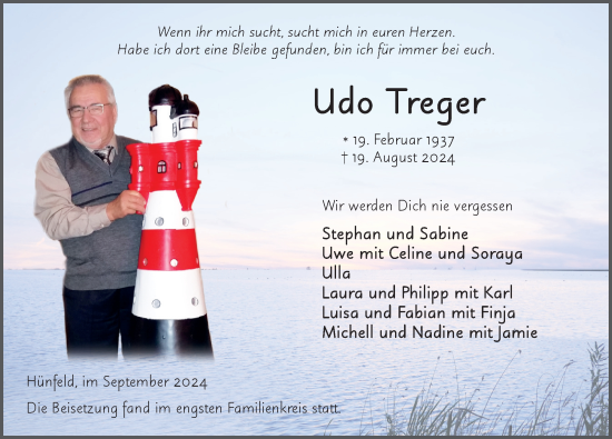 Traueranzeige von Udo Treger von FZ