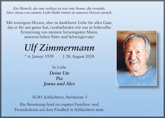 Traueranzeige von Ulf Zimmermann von FZ