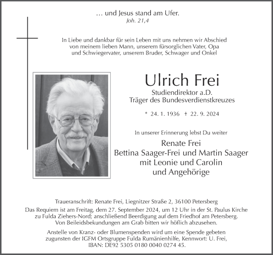 Traueranzeige von Ulrich Frei von FZ
