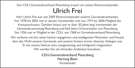 Traueranzeige von Ulrich Frei von FZ