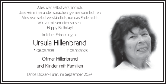 Traueranzeige von Ursula Hillenbrand von FZ