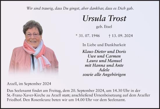 Traueranzeige von Ursula Trost von FZ