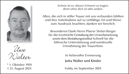Traueranzeige von Uwe Walter von FZ