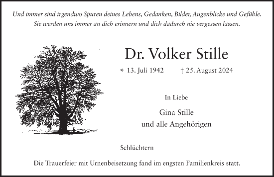 Traueranzeige von Volker Stille von FZ