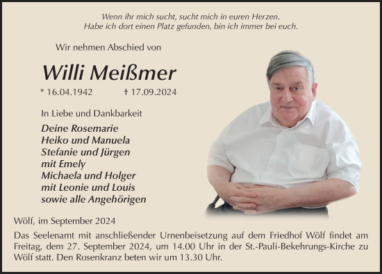 Traueranzeige von Willi Meißmer von FZ