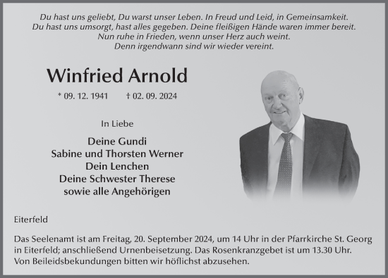 Traueranzeige von Winfried Arnold von FZ