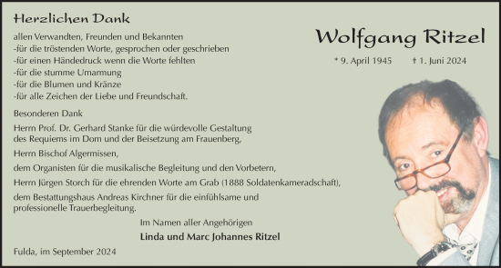 Traueranzeige von Wolfgang Ritzel von FZ