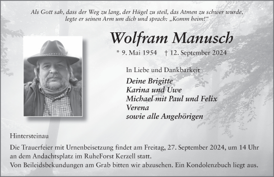 Traueranzeige von Wolfram Manusch von FZ