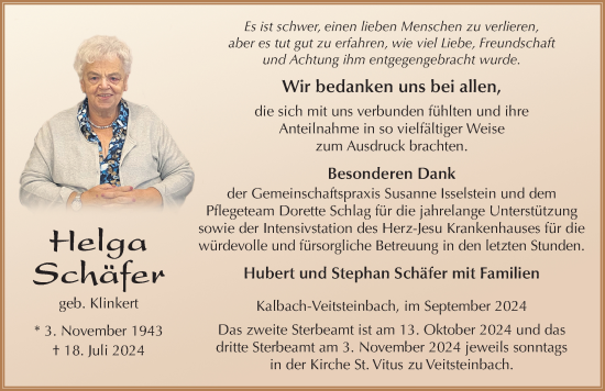 Traueranzeige von Helga Schäfer von FZ