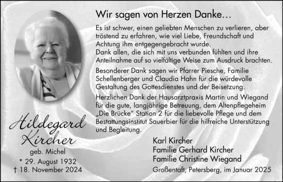Traueranzeige von Hildegard Kircher von FZ