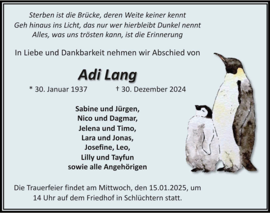 Traueranzeige von Adi Lang von FZ