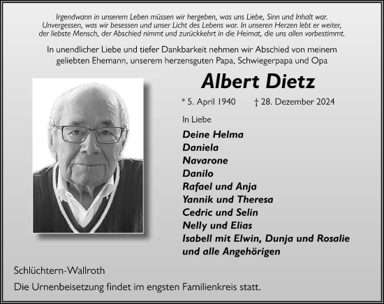 Traueranzeige von Albert Dietz von FZ
