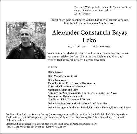 Traueranzeige von Alexander Constantin Bayas von FZ