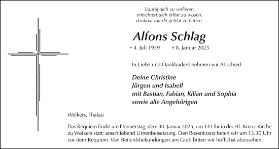 Traueranzeige von Alfons Schlag von FZ