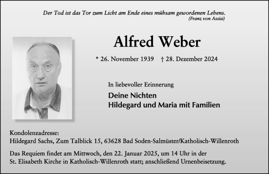 Traueranzeige von Alfred Weber von FZ