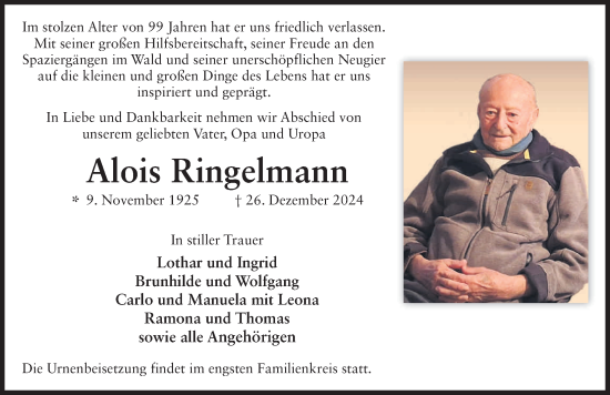 Traueranzeige von Alois Ringelmann von FZ