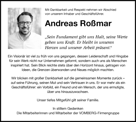 Traueranzeige von Andreas Roßmar von FZ
