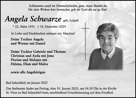 Traueranzeige von Angela Schwarze von FZ