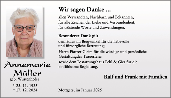Traueranzeige von Annemarie Müller von FZ