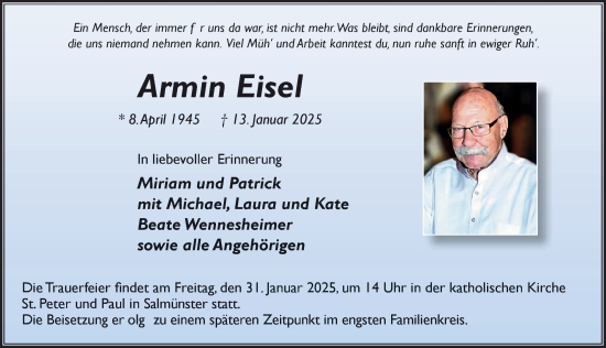 Traueranzeige von Armin Eisel von FZ