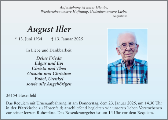 Traueranzeige von August Iller von FZ