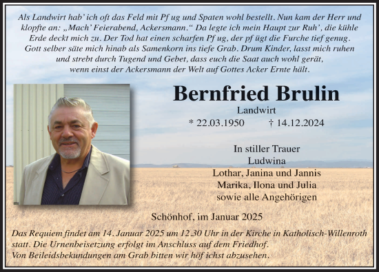 Traueranzeige von Bernfried Brulin von FZ