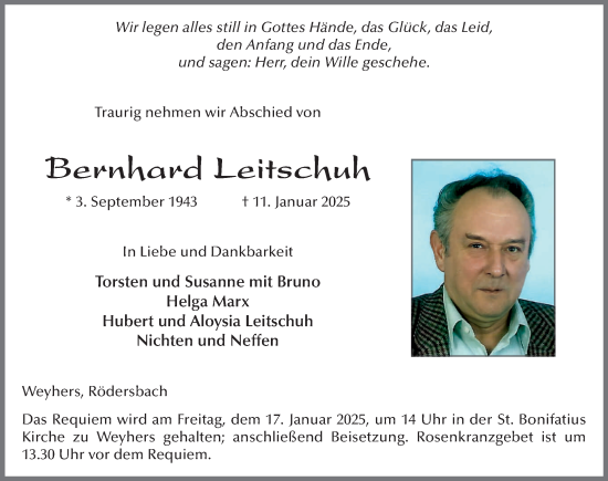Traueranzeige von Bernhard Leitschuh von FZ