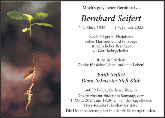 Traueranzeige von Bernhard Seifert von FZ