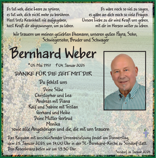 Traueranzeige von Bernhard Weber von FZ