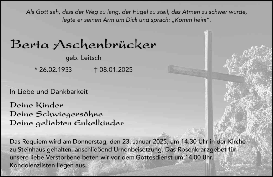 Traueranzeige von Berta Aschenbrücker von FZ
