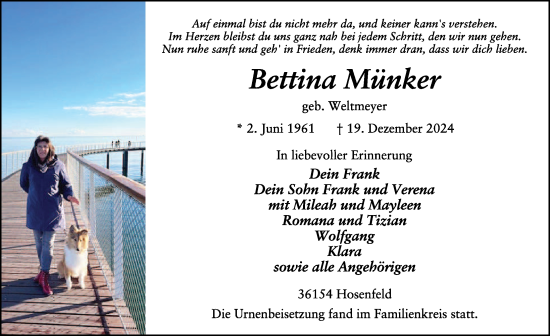 Traueranzeige von Bettina Münker von FZ