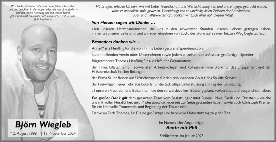 Traueranzeige von Björn Wiegleb von FZ