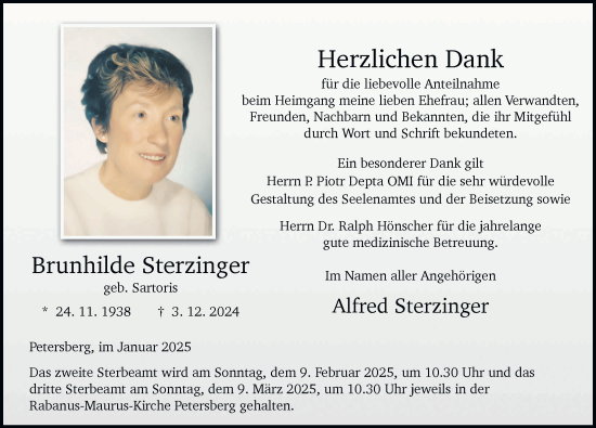 Traueranzeige von Brunhilde Sterzinger von FZ