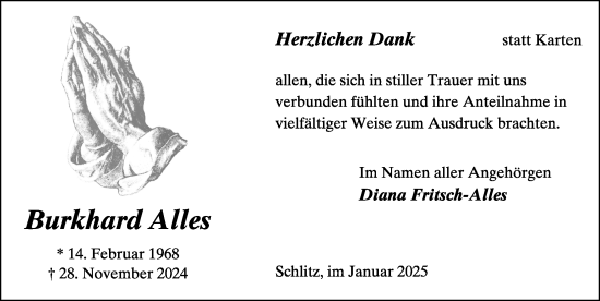 Traueranzeige von Burkhard Alles von FZ