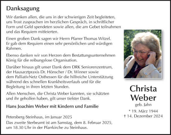 Traueranzeige von Christa Weber von FZ