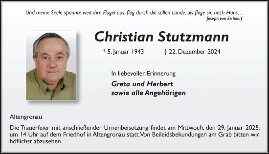 Traueranzeige von Christian Stutzmann von FZ