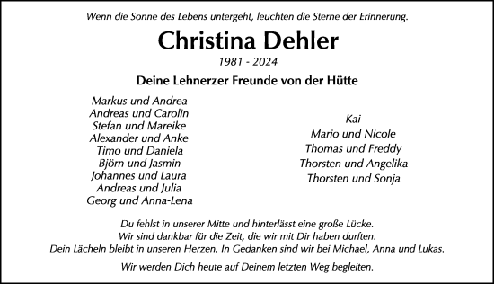 Traueranzeige von Christina Dehler von FZ