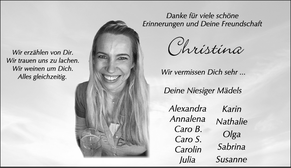  Traueranzeige für Christina Dehler vom 02.01.2025 aus FZ
